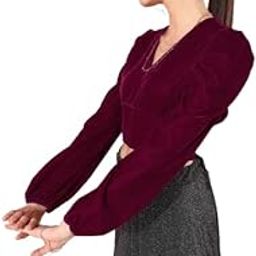 Women Charming Maroon Solid Puff Sleeves Top-image-31