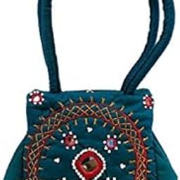 SAMOSA cut Small mirror work Bag in Rama Green-54