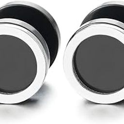 Men Women Circle Stud Earrings, Steel Cheater Fake Ear Plugs Gauges Illusion Tunnel, Stainless Steel, No Gemstone-image-5