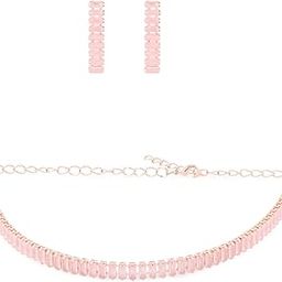 Pink Dazzling Baguette Cubic Zirconia Party Bling Necklace & Earring Set For Women-ZPFK14027-image-2