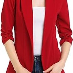 Women's 3/4 Ruched Sleeve Lightweight Work Office Blazer Jacket (S-3XL)-20