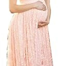 Maternity Lace Flutter Short Sleeve Photography Gown Maxi Dress for Baby Shower-image-1