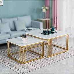 WOODWALLZ Square Coffee Tables,2 Square Coffee Table Set Coffee Table with Storage Open Shelf for Living Room Modern Minimalist Style Furniture Side End Table (Gold & White n)-6