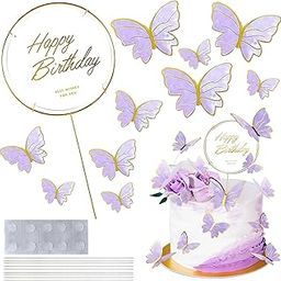 Party Propz Butterfly Cake Toppers for Cake Decoration - 6 Pcs Butterfly Decoration Items | Purple Happy Birthday Cake Topper, Cake Decoration Items (Cardstock)-71