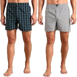 joven Men's Checked, Pure Compact Cotton, Elasticated Waistband, Regular Fit, Boxer Shorts Pack of 2-picture-42