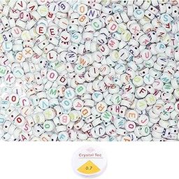 Ambitieux 350+ Round Alphabet Letter Colorfull Beads for Bracelet Jewellery Making with 10m Elastic Thread (0.8mm) | Round, Cube and Heart Shape (Round White Colorfull)-17