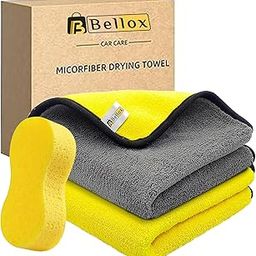 BELLOX 2pcs Microfiber Towels with Small Sponge for Cars & Bike Cleaning, 500 GSM 40cm x 40cm Super Absorbent Car Wash Dual Sided Cloth, Microfiber Towel for Car, Kitchen, Home, polishing-image-62