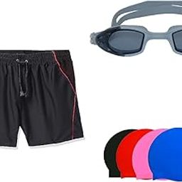 Swimming Shorts V-216 Black RED Piping Size 3XL with Goggles Silicone is-PLYR with Box White/Pink and 100% Silicone Swimming Cap Plain Black-picture-15