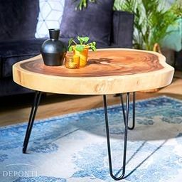 LATEST HANDICRAFTS Live Edge Antique Wood Coffee Table/End Table/Side Table with Foldable Metal Hairpin Legs for Living Room Bedroom Decor | Top Dia 15''-17'' x 18'' Height | Sheesham Wood Slab-0