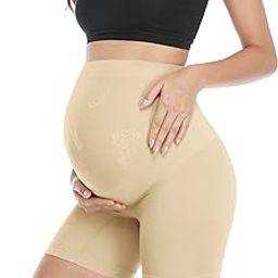 Women's Maternity Shapewear Seamless Pregnancy Underwear Belly Support High Waist Mid-Thigh Panties Shorts, Nude, L-image-81