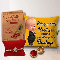 AWANI TRENDS Best Rakhi Gift for Brother Raksha Bandhan Gift Set Premium Rakhi with Cushion Pillow (12 * 12 Inch) Mini Greeting Card and Roli Set Birthday Gift for Brother-image-44
