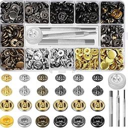 HASTHIP® 120 Sets Metal Snap Button and Tools Set, 12.5mm Buttons for Clothes Snaps Press Studs with 4 Setter Tools, 6 Colors Leather snap Button Tool Fasteners Kit for Jackets, Jeans, Bags-image-10