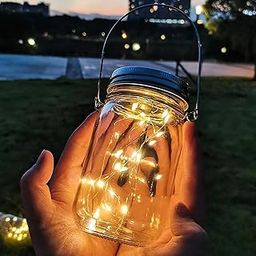 GIGALUMI GL-507 50 LED Hanging Solar Mason Jar Lid Light Outdoor 8 Modes 300mAh Battery Fairy String Lamp for Patio Garden Yard Lawn (Pack of 1, Warm White)-2