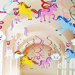 Party Propz Unicorn Swirls - 12 Pcs, Unicorn Birthday Decorations For Girls | Rainbow Theme Decoration | Multicolour-image-72