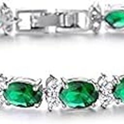 Platinum Plated Stylish Austrian Crystal Bracelet for Women and Girls (11955b)(Green)-39