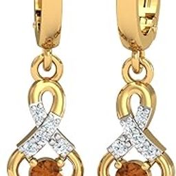 14KT Yellow Gold Diamond Mediaeval Citrine Hoop Earrings for Women-image-16