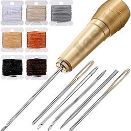 Repair Stitch Tool | Heavy-Duty Leather Sewing Awl Kit with 5 Needles, Copper Handle & 8X 7m Nylon Threads (1mm) – Upholstery, Canvas, Tarp, Inflatables, Bags, Belts & Shoe Repair Kit-image-67