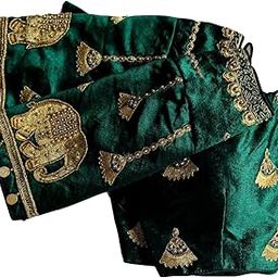 Women's Silk Heavy Embroidery Coding with Maggam Work Half Sleeve Fancy Readymade Saree Blouse-18
