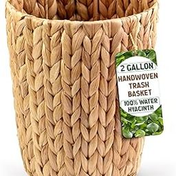 KENHANDCRAFTVN Wicker Waste Basket, Wicker Trash Basket with Built-in Handles, Handwoven Water Hyacinth Wicker Trash Can for Bathrooms, Living Room, Offices, Kitchens, 1 Pack-image-45