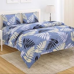 HOKIPO Polyester Microfiber Ultra Soft Reversible Double Bed Bedding Set With Comforter/Blanket, 1 Bedsheet And 2 Pillow Cover | All Weather Duvet | 220 Gsm (In-560-D1), Blue-image-121
