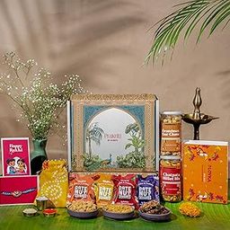 Gladful 14 Items Celebration Rakhi Gift Hamper with Millet Mixes, Gur Chana, Date Nut Squares, Loyka Brittle, Rakhi Set, Roli Chawal, Card & Potli-image-29