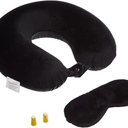 amazon basics Memory Foam Travel Neck Pillow with Eye Mask & Ear Plugs Combo|Ultra Soft Velvet Fabric|Ergonomically Designed for Ultimate Comfort for Air, Car, Train, Bus Travel- Black, Standard Size-image-95