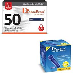 Diabascan Glucometer Strips 50 (25 X2) with Blood Lancet, Niddle, Round Lancet Needle,Vital Round Glucometer Lancets Glucometer Lancets 100-2