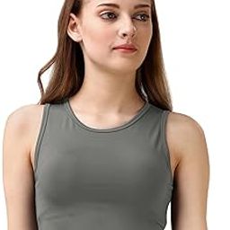 Women Polyester Blend Crop Top Sleeveless Quick Dry Athleisure Round Neck Top for Workout-image-55