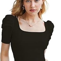 Women's Pleated High Neck Short Puff Sleeve Ruched Bust Solid Regular Fit Tops For Women/ Tops For Girls (Shree Top 22)-picture-41