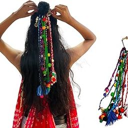 Doorbags Girls Boho Hair Accessories Hairband Hair Extension Navratri and Casual Wear Ponytail Clips Tie Pins Braids Strings (Parandi Paranda) With Tassels (11 Strings)-image-34