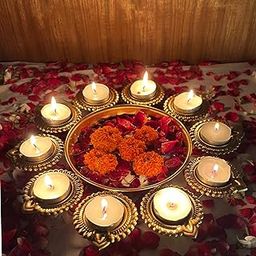 DARPAN KALA Decorative Diya urli Bowl for Diwali Decoration,Home Decoration,tealight use, shaadi Decoration in 10 inch Size with 10 in 1 Diya Set in Golden Colour (Medium)-image-51