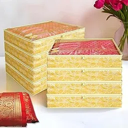 Kuber Industries Clothes Organizer for Wardrobe (Pack of 8) - Single Storage Organizer for Saree | Salwar Suit | Lehenga | Clothes - Dress Organizer for Wardrobe - Single Saree Covers with Zip (Gold)-picture-19