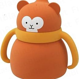 FunBlast Milk Mug for Kids – Silicone Mug for Baby, Water, Juice Drinking Cup with Lid & Straw, Drinking Mug, Glass, BPA Free Silicone Cup for Kids – 120 ML (Orange-Monkey)-picture-12
