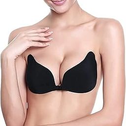 MOOLYAVAAN Products Wing Bra Silicon Front Buckle Push- up Breathable Backless Self - Adhesive Sticky Invisible Bra (Black)-image-67
