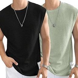 Men's Polycotton Waffle Tank Tops Sleeveless Round Neck T-Shirt for Gym, Running and Outdoor-image-17