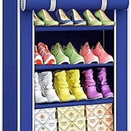 QUARCK Multipurpose 4-Tiers Shoe Rack with Dustproof Zip Cover, Multiuse Wide Space Storage Rack Made by Non Woven Fabric for Footwear, Toys, Clothes (4 Shelves) (Blue)-8