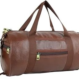 PU-Leather Gym Bag I Gym Duffel Bag with Extra Zip Pocket I Gym Sport/Travel Bag with Shoulder Strap for Men's & Women's (Brown)-16