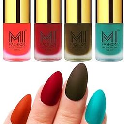 MI FASHION Velvet Matte Nail Polish Set Lacquer & Highly Pigmented Intsense Color 9.9mlOrange, Tomato Red, Olive Brown, Sky Blue (Pack Of-4)-80