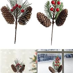 MERISHOPP Artificial Simulated Plant Pick with Red Berries Christmas Tree Pick for Garlands Party Length 18cm| Artificial Flower Bouquet | Floral Décor for Home-image-41
