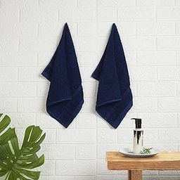 Welspun 100% Cotton Easy Care Hand Towel ste of 2 | Quick Dry Ultra Soft Towels for Gym|Hotel|Travelling | 380 GSM Hand Towel for Men and Women | Sized 40cm X 60 cm| Blue-25