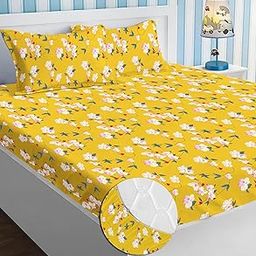 BSB HOME Premium Microfiber All Round Elastic Fitted Bedsheets for Double Bed with 2 King Size Pillow Covers 160 TC Supersoft |Wrinkel Free Bed Cover Size - 72x78+8 inches | Yellow & Green-image-36