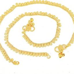 meenaz Traditional Simple ethnic 1 Gram Micro gold plated Foot Single Leg Chain Golden Anklets Ghungroo payal combo for girls women ladies bridal pajeb Payjeb Painjan Pattilu -ANKLET PAYAL-AME07-picture-44