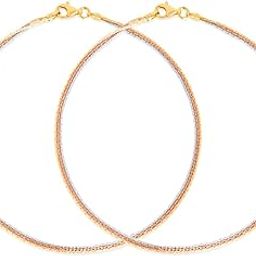 925 Sterling Silver Designer Triple Layered Rhodium, Gold & Rose Gold Plated Chain Anklet (Pair) | With Certificate of Authenticity & 925 Hallmark | Gift for Women & Girls-2
