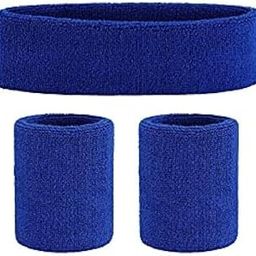 AASHIE N HOME'S Gym Wristband & Headband Combo for Men and Women - Sports Wristband & Headband for Workout & Running, Breathable, Non-Slip Sweat Head Bands for Long Hair (Blue)-image-99