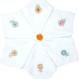 100% Cotton (Compact Yarn) Flower1- Embroidery Handkerchief Women - (Size :- 33 cms * 33 cms) (Pack of 6) - Gift Pack-image-47