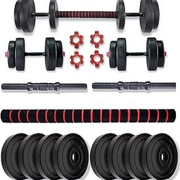 Bullar PVC Dumbbells Set and Fitness Kit for Men and Women Whole Body Workout with Connector Rod (30 kg) Black-24