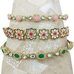Sweksha Creations Gold Plated Brass Kundan Hairband/Mathapatti For Women/Girls/Bride (set of 3)-11