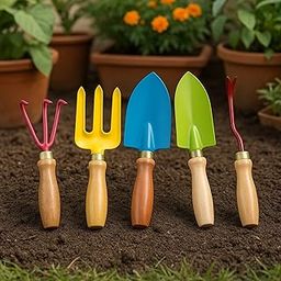 ecofynd 5 Pcs Gardening Hand Tools Set (Cultivator, Big & Small Trowel, Fork, Weeder with Wooden Handle), Home Garden Durable Plant Tool, Planting, Weeding, Pruning, Soil Maintenance, Farming Kit-image-47