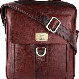 Pure Genuine Leather 10 inch Sling Messenger Crossbody Travel Office Daily Use Bag for Men Women | D Loop Front Buckle | Brown-image-27