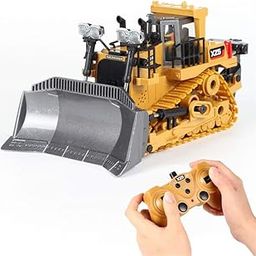 ANTALYA 9 Channel RC Bulldozer Remote Control Excavator 1:24 Crawler Front Loader Construction Vehicles Toy Tractor Lights Simulation Sound for Kids Gift (Yellow)-2